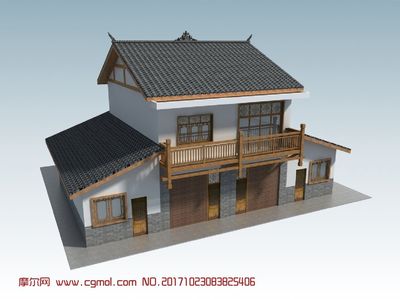 兩層帶伙房中式農(nóng)房設(shè)計 踐行傳統(tǒng)風(fēng)貌的現(xiàn)代建筑模型